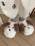 細細條 卡通可愛(ài)狗狗居家棉拖鞋女冬季室內防滑保暖半包跟毛絨絨月子鞋 米白色 36-37 曬單實(shí)拍圖