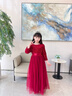 衣諾坊女童晚禮服公主裙酒紅長(cháng)裙主持人兒童小女孩鋼琴演奏演出服 140 曬單實(shí)拍圖