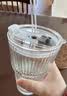 ins風大容量帶蓋帶吸管豎紋玻璃杯水果茶杯喝水杯冰咖啡杯飲品杯 豎條紋吸管杯+蓋+吸管 【兩只裝600ml】 曬單實拍圖