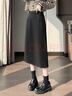 蘇醒的樂(lè )園冬季中長(cháng)裙子高腰顯瘦百搭直筒微彈后開(kāi)叉a字裙半身裙 黑色 XL 曬單實(shí)拍圖