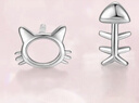 周六福（ZLF）新年禮物 S925銀耳釘女貓咪和魚(yú)氣質(zhì)個(gè)性簡(jiǎn)約小巧精致銀耳飾 耳飾一對 曬單實(shí)拍圖