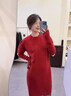 情侶裝秋冬新款過(guò)年紅色毛衣連衣裙一男一女韓版超火法式針織衫潮 女連衣裙（帶袖套） M 曬單實(shí)拍圖