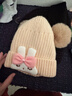 G.duck小黃鴨嬰兒帽子秋冬款毛線(xiàn)帽兔寶寶新生兒公主可愛(ài)冬季雙毛球滿(mǎn)月 乳白色 1-12個(gè)月/38-46CM彈性帽圍 曬單實(shí)拍圖