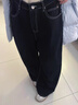 對白（DUIBAI）【大碼系列】復古黑色闊腿牛仔褲冬季新款微胖mm藏肉顯瘦直筒褲 牛仔黑 XL 建議體重135-145 曬單實(shí)拍圖