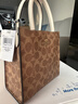 蔻馳女包包奢侈品大牌托特斜挎包手提琴譜包 卡其配白色CBQ34IMO1G 曬單實(shí)拍圖