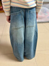 左西女童牛仔褲兒童彎刀褲春裝褲子2026新款女孩大童長(cháng)褲 牛仔色 130 曬單實(shí)拍圖