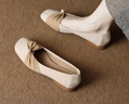 溫柔風(fēng)低跟淺口單鞋女夏季豆豆鞋2025新款春款晚晚法式氣質(zhì)平底鞋 米白色 38 曬單實(shí)拍圖