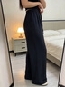 慵懶麻料褲子女夏季薄款寬松休閑棉麻褲冰絲闊腿褲顯瘦垂感高腰 黑色 均碼 【80斤-145斤】 曬單實(shí)拍圖
