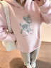 LDBE韓系小鹿刺繡連帽衛衣女秋冬加絨加厚小眾設計感寬松百搭上衣外套 粉色【秋冬加絨】 L 95-115斤 曬單實(shí)拍圖