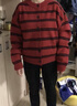 茵曼（INMAN）茵曼騏驥紅新年條紋針織外套26春女裝新款紅色開(kāi)衫毛衣紅底黑條M 曬單實(shí)拍圖