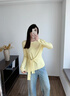 Olrain歐芮兒法式收腰綁帶顯瘦長(cháng)袖針織衫女裝春季2026新款氣質(zhì)上衣 黃色 L 曬單實(shí)拍圖