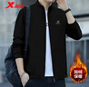 特步（XTEP）加絨外套男裝秋冬季男士針織休閑上衣保暖加厚夾克跑步長(cháng)袖運動(dòng)服 正黑色-加絨款 L 175 曬單實(shí)拍圖