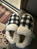 樸西月子鞋女款棉鞋室內家居女士棉拖鞋包跟保暖冬季毛絨拖鞋女情侶款 黑白格 45 【44-45】 曬單實(shí)拍圖