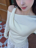 Olrain歐芮兒條紋設計感斜肩扭結長(cháng)袖T恤女裝春季2026新款收腰顯瘦上衣 條紋 L 曬單實(shí)拍圖