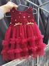 LUSON小o爸女?huà)胪?女寶寶網(wǎng)紗紅色連衣裙拜年服公主裙周歲禮服 網(wǎng)紗連衣裙 73 曬單實(shí)拍圖
