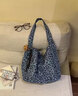簡(jiǎn)木格 包包女韓系豹紋帆布托特包慵懶風(fēng)單肩包斜挎包大容量輕便布袋包 【復古藍色豹紋單肩包】 曬單實(shí)拍圖