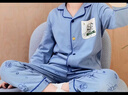 頂瓜瓜兒童睡衣套裝春夏季長(cháng)袖純棉男童居家服A類(lèi)透氣 淺藍色 170 曬單實(shí)拍圖