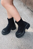百麗（Belle）鯨魚(yú)靴厚底增高彈力靴女冬季新款復古絨面顯瘦彈力短靴E4V2DDZ5 黑色 37 曬單實(shí)拍圖