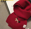 恒源祥出口原單小馬刺繡WOOL100%羊毛新年紅色圍巾男女秋冬保暖圍脖披肩 紅色 100%羊毛 曬單實(shí)拍圖