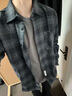 磨毛長(cháng)袖襯衫格子美式重磅休閑風(fēng)大碼青年上衣秋冬加絨工裝外套男 灰色 Z956 3XL 建議176-195斤 曬單實(shí)拍圖