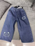 ASK JUNIOR【毛邊貼布繡】25冬中大童加絨保暖牛仔褲女童不易褪色直筒長(cháng)褲 曬單實(shí)拍圖