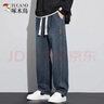 啄木鳥(niǎo)寬松直筒復古牛仔褲2024春秋夏季闊腿休閑美式工裝長(cháng)褲子 黑灰色 XL 【建議體重130-150斤】 曬單實(shí)拍圖