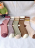 莫代爾100%純棉襪子女秋冬季10A抗菌防臭新疆棉襪條紋撞色加厚長(cháng)襪5雙裝 曬單實(shí)拍圖