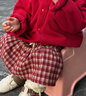 班喜迪女童連衣裙冬裝加絨女寶寶公主裙套裝周歲禮服冬季小香風(fēng)兒童裙子 紅色 90 曬單實(shí)拍圖