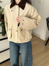 茵曼（INMAN）巴恩風(fēng)燈芯絨翻領(lǐng)工裝外套2026春季女裝新款復古寬松夾克上衣 淺杏色 S 曬單實(shí)拍圖