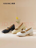 奧康（Aokang）官方女鞋 春秋季簡(jiǎn)約舒適氣質(zhì)瑪麗珍鞋百搭珍珠掛飾單鞋女 黃色1234111026 36 曬單實(shí)拍圖