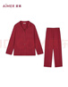 愛(ài)慕（Aimer）【牛奶系】紅色本命年家居女含蛋白柔潤牛奶生活翻領(lǐng)長(cháng)袖分身套裝 朱櫻紅JF0 M 165 曬單實(shí)拍圖