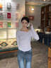 森馬（Semir）長(cháng)袖T恤女春季短款不對稱(chēng)蕩領(lǐng)斜肩露肩緊身2026上衣109126101001 曬單實(shí)拍圖