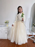 小咔衣濃（Xiaokayinong）女童禮服生日宴高端小主持人長(cháng)袖花童婚紗兒童鋼琴演奏演出服冬季 香檳色3929長(cháng)袖長(cháng)款連衣裙（加絨） 130 曬單實(shí)拍圖