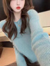 鹿王戀雪短款圓領(lǐng)毛衣女秋冬季2025年新款小個(gè)子慵懶風(fēng)休閑打底針織衫上衣 A7898藍色 33 L 曬單實(shí)拍圖