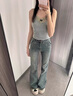 花語(yǔ)志牛仔褲女春秋季高腰微喇褲顯瘦馬蹄喇叭褲復古小個(gè)子修身褲子女士 復古藍微喇牛仔褲 L 【建議105-115斤】 曬單實(shí)拍圖