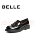 百麗（Belle）復古擦色牛皮樂(lè )福鞋女2026春新質(zhì)感平跟通勤單鞋B2971AA6 黑色 35 曬單實(shí)拍圖