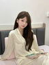 LULU CARTER真絲睡衣女款秋季新款甜美可愛(ài)波點(diǎn) kitty家居服禮盒套裝 奶黃色 M 建議80-100斤 曬單實(shí)拍圖