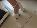 心楠12cm法式緞面防水臺白色高跟婚鞋主婚紗新娘鞋小個(gè)子粗跟配裙涼鞋 白色12cm【36碼】 曬單實(shí)拍圖