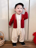 英氏（YEEHOO）【商場(chǎng)同款】新生兒衣服長(cháng)袖男寶寶假兩件連身衣外出爬爬服 新年紅 80cm 曬單實(shí)拍圖