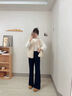 拉夏貝爾黑色休閑微喇西裝褲女春秋小個(gè)子高腰修身彈力馬蹄拖地褲 曬單實(shí)拍圖