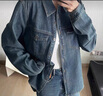 水云間復古港風(fēng)藍色加絨牛仔襯衫外套女中性風(fēng)長(cháng)袖襯衣上衣2025冬 牛仔藍 L 曬單實(shí)拍圖