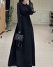 GARNUO法式赫本風(fēng)黑色長(cháng)袖連衣裙子女春秋氣質(zhì)高級感禮服裙收腰顯瘦長(cháng)裙 黑色【長(cháng)袖長(cháng)款】 S 【80-100斤】 曬單實(shí)拍圖