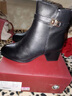 富貴鳥(niǎo)頭層牛皮時(shí)裝靴冬季新款小短靴女真皮女靴加絨保暖粗跟媽媽鞋 FN21040030黑色（短毛絨） 37 曬單實(shí)拍圖