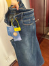 伊芙麗（eifini）蔣欣代言【發(fā)熱牛仔】伊芙麗彈力加絨直筒拖地牛仔褲25冬季新款 深藍 M 105-115斤 腰圍71.5 曬單實(shí)拍圖