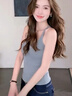 浪莎美式辣妹帶胸墊背心女新款U領(lǐng)掛脖遮副乳吊帶修身顯瘦美背上衣潮 曬單實(shí)拍圖