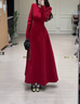 GARNUO紅色長(cháng)袖連衣裙子女春秋冬法式氣質(zhì)訂婚禮服裙新娘敬酒服收腰長(cháng)裙 紅色【長(cháng)袖長(cháng)款】 S 【80-100斤】 曬單實(shí)拍圖