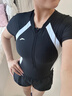 安踏（ANTA）連體泳衣 女短袖平角連體顯瘦速干競速游泳溫泉泳裝度假沙灘 黑白【連體雙層短褲款】 L (160-170cm/50-55KG) 曬單實(shí)拍圖