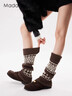 莫代爾羊毛襪子女秋冬季費爾島保暖雪地靴腿套女日系搭配打底褲堆堆襪套 曬單實(shí)拍圖