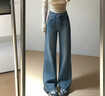 艾熙禮高端鑲鉆牛仔褲女春秋2026新款垂墜感韓版直筒褲寬松顯瘦闊腿褲子 藍色-長(cháng)款 【高端氣質(zhì)款】 S /26 建議85-95斤 曬單實(shí)拍圖