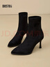 大東襪靴女鞋2025冬季新款尖頭細高跟短靴時(shí)尚百搭彈力靴子0030 黑色 37 曬單實(shí)拍圖